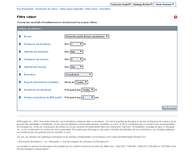 Exemple d'écran du logiciel Recgnia